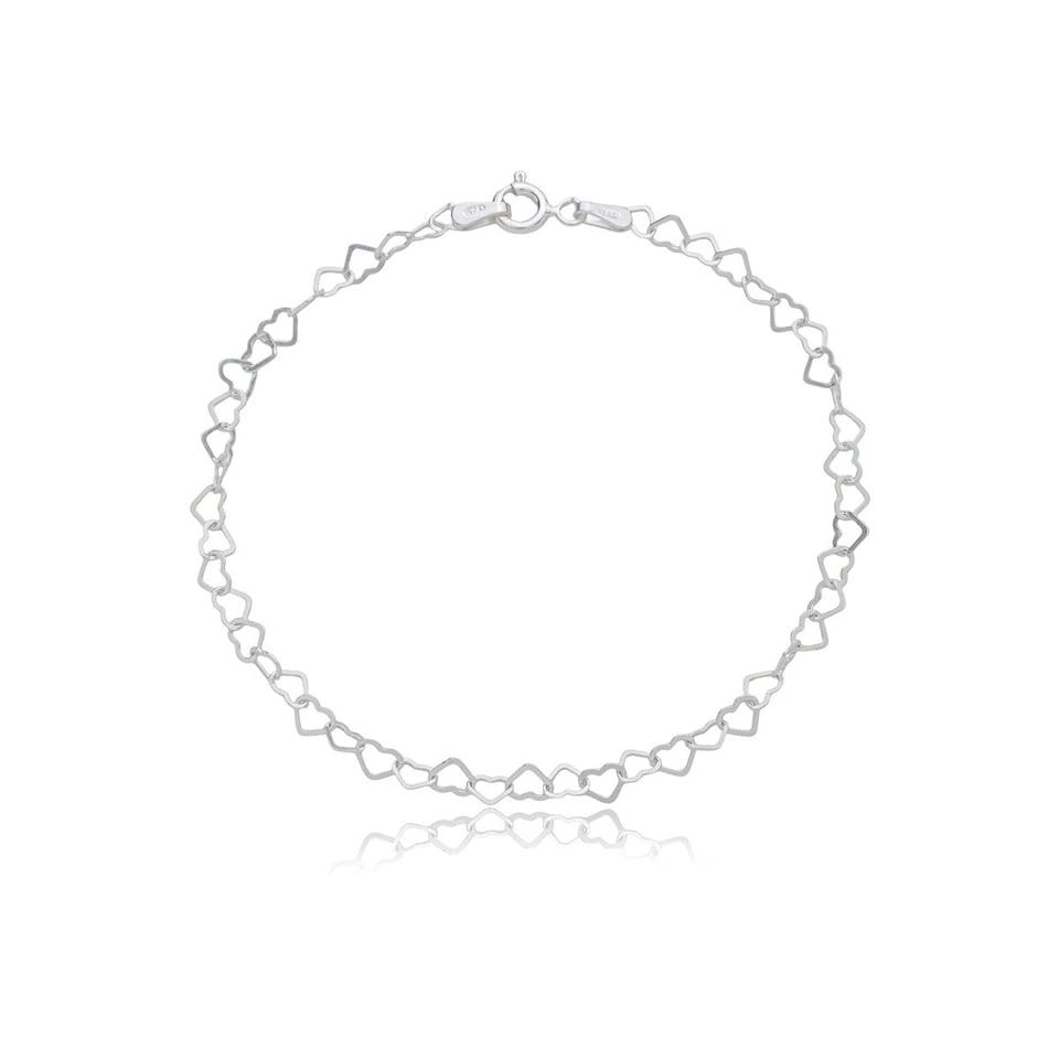 Pulseira Prata Corações 19cm Prata 925
