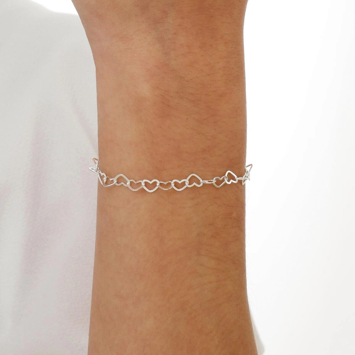 Pulseira Prata Corações 19cm Prata 925