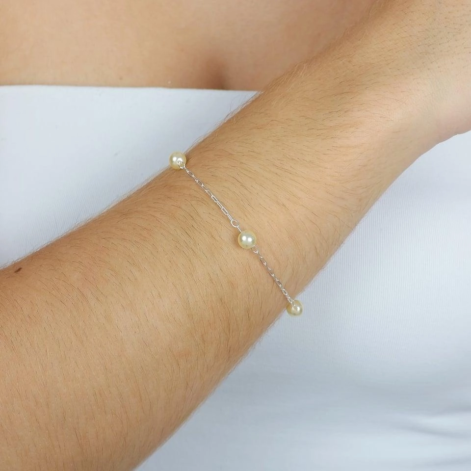 Pulseira Prata Pérola Grande 19cm Prata 925