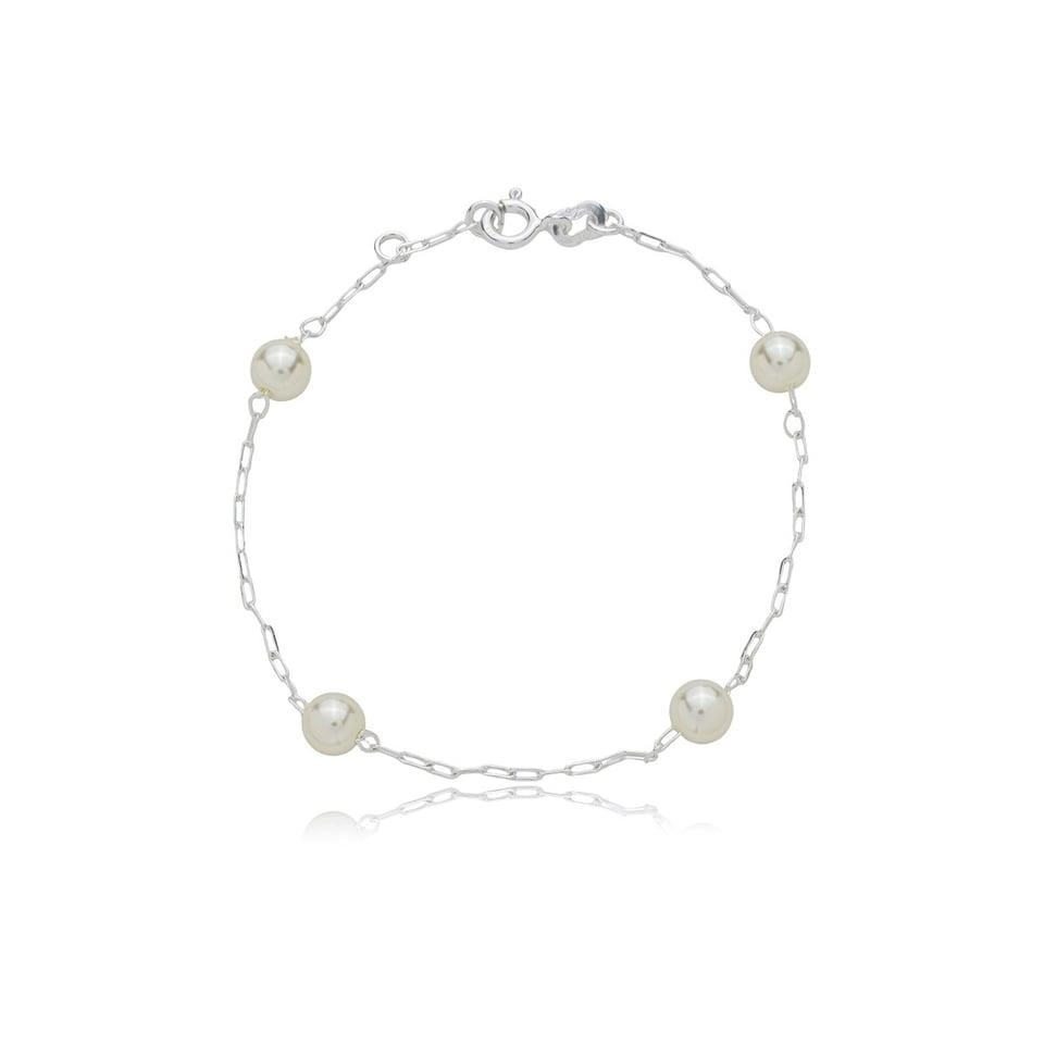 Pulseira Prata Pérola Grande 19cm Prata 925