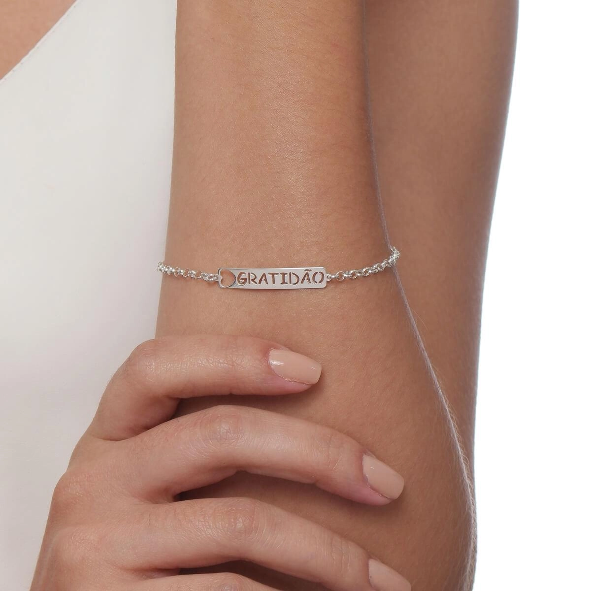 Pulseira Prata Placa Gratidão 17cm Prata 925