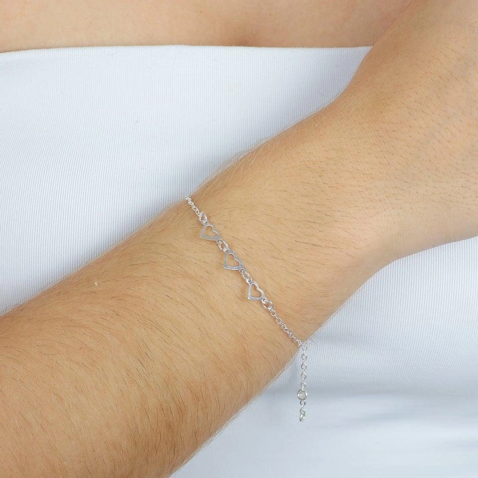 Pulseira Prata Três Corações 20cm Prata 925