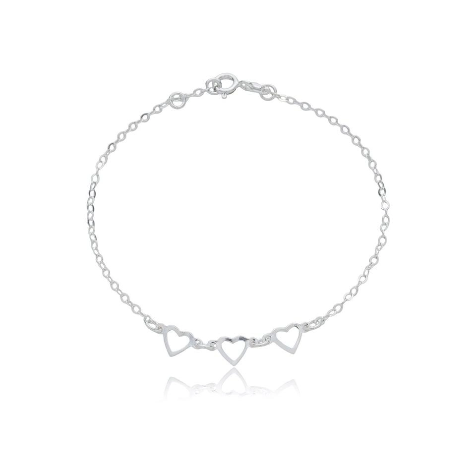 Pulseira Prata Três Corações 20cm Prata 925