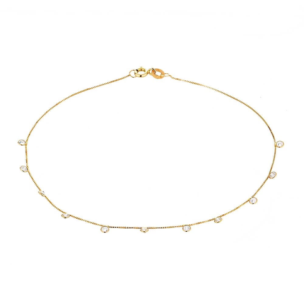 Tornozeleira Ouro 18k Veneziana C/Zircônia 24cm