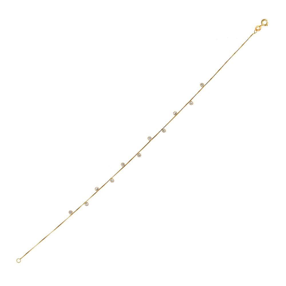 Tornozeleira Ouro 18k Veneziana C/Zircônia 24cm