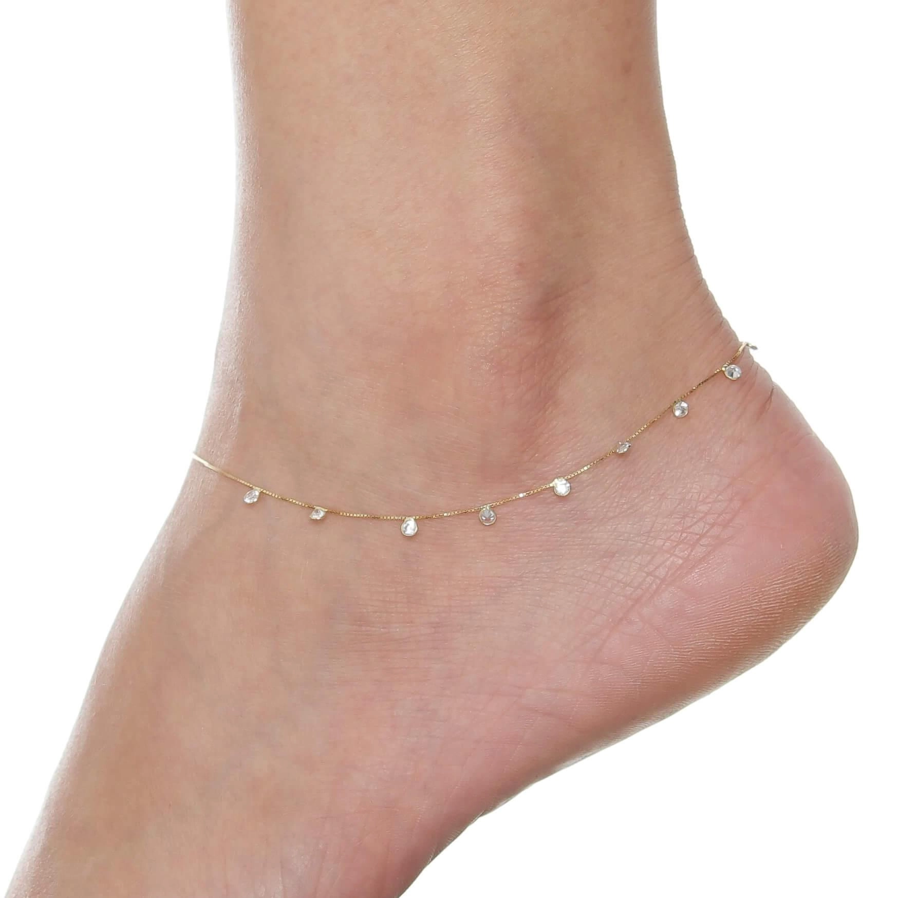 Tornozeleira Ouro 18k Veneziana C/Zircônia 24cm